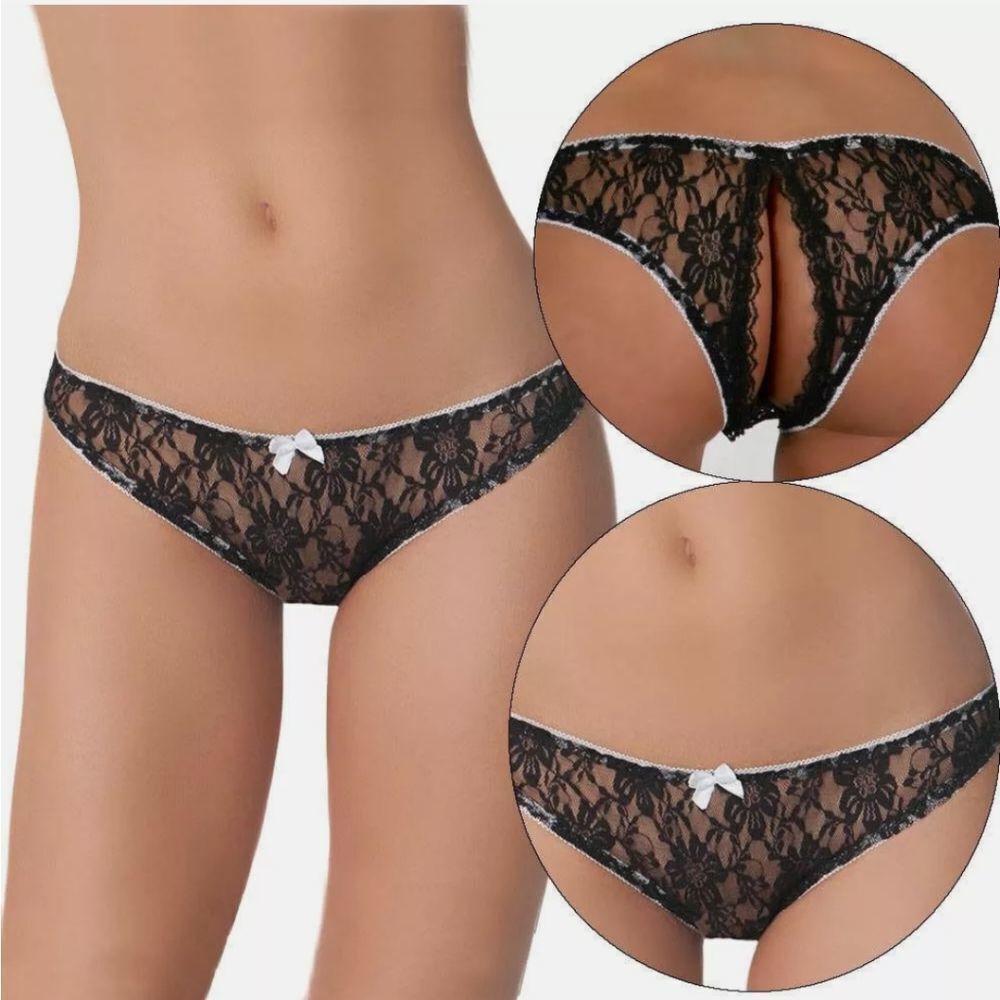 Lady Underwear Panties Lace Crotchless Floral